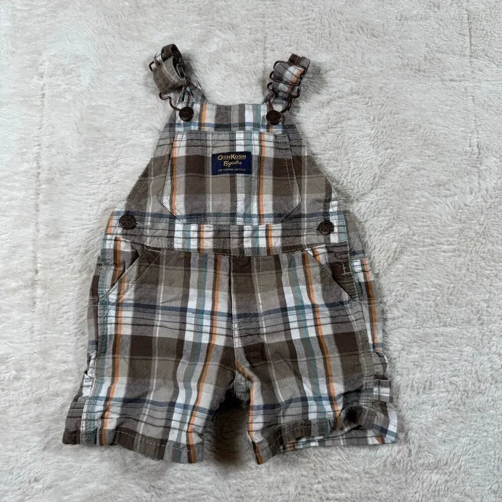 Vintage OshKosh B’Gosh Brown Plaid Boys Overalls